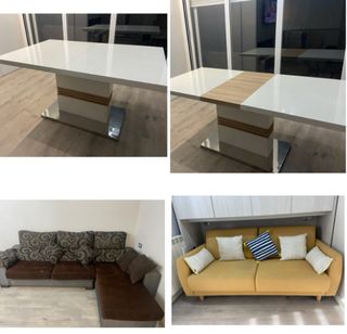 Lote muebles Sofá Cama, Chaise Longue y Mesa salon