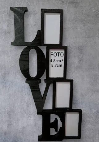 Scritta LOVE porta foto in legno nero