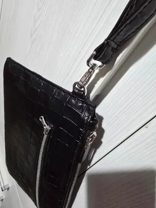 Pochette vera pelle stampa cocco nera