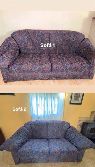 Conjunto 2 sofás beige y marrón