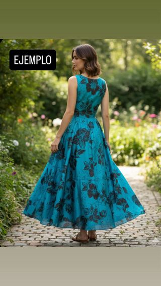 Tela azul con estampado floral negro