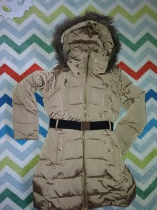 Plumífero Mango Beige Talla L con Cinturón