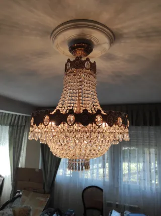 Lámpara Araña Antigua Cristal y Metal