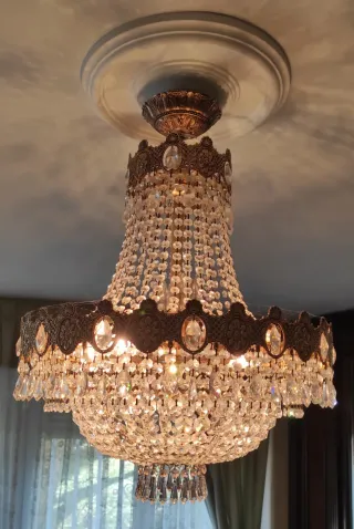 Lámpara Araña Antigua Cristal y Metal