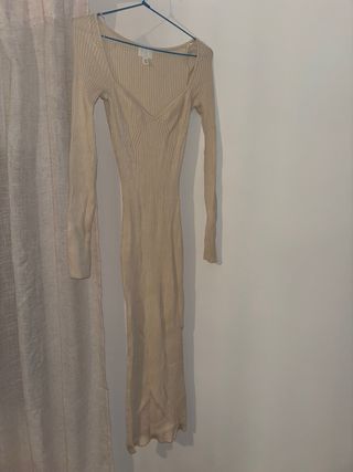 Vestido largo de canalé beige