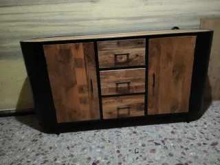 Aparador Madera y Metal Negro