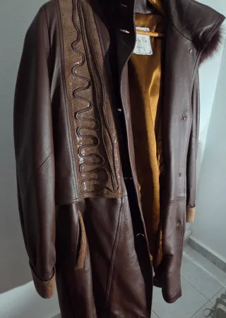 Chaquetón Piel Vintage Marrón Talla 46-48 Nuevo