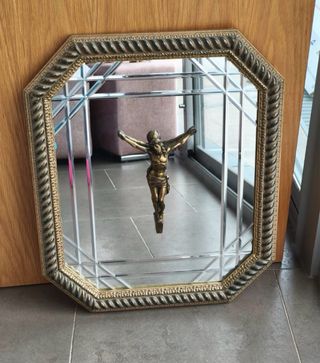 Cristo Bronce Espejo Octogonal