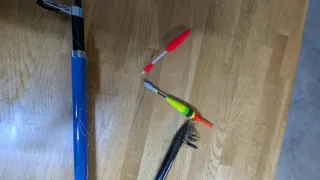 Caña de pescar con carrete y flotador