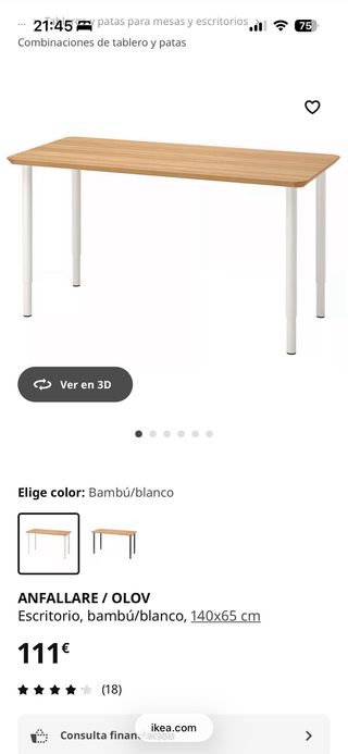Escritorio Ikea ANFALLARE 140x65 cm