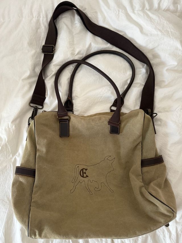Bolso grande de lona con bordado de toro