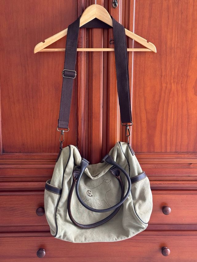 Bolso grande de lona con bordado de toro