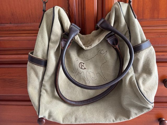 Bolso grande de lona con bordado de toro