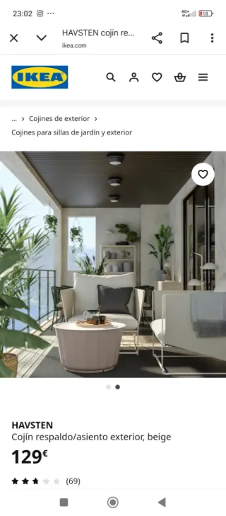 2 Cojín asiento exterior IKEA HAVSTEN