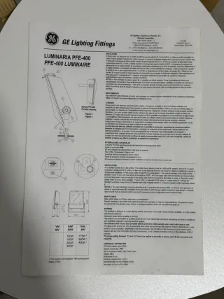 Lámpara Industrial GE PFE-400 400W Sin Uso