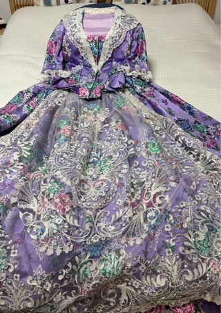 Traje Niña Fallera Morado Flores Encaje