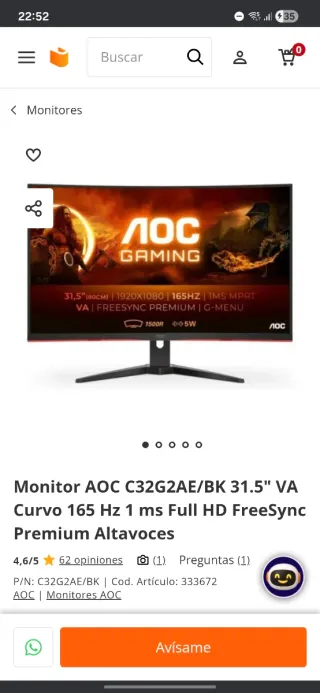 Monitor Curvo Gaming AOC