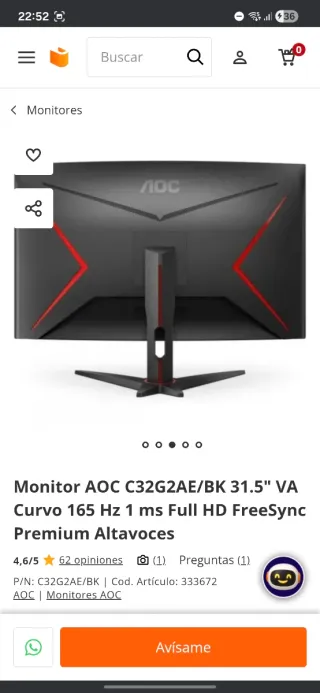 Monitor Curvo Gaming AOC