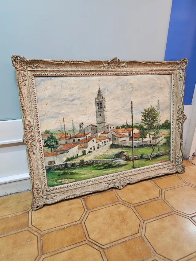 Pintura al óleo paisaje pueblo