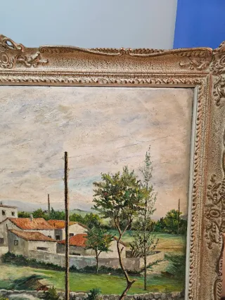 Pintura al óleo paisaje pueblo