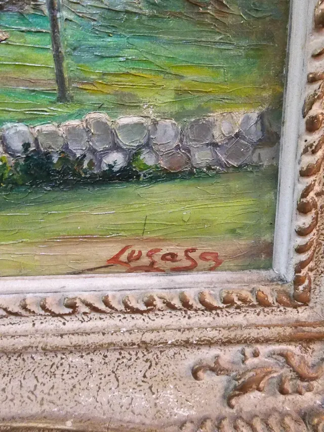 Pintura al óleo paisaje pueblo