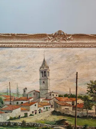 Pintura al óleo paisaje pueblo