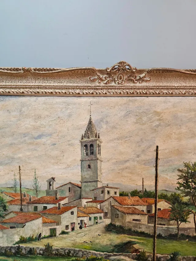 Pintura al óleo paisaje pueblo