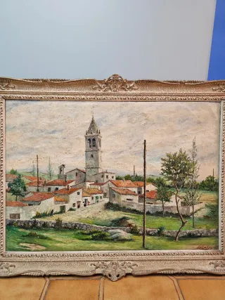 Pintura al óleo paisaje pueblo