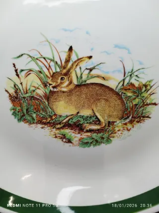 Palangana in porcellana vintage con coniglio