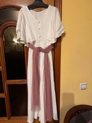 Conjunto comunión niña blanco y rosa palo