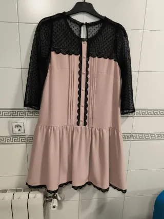 Vestido M Negro y Rosa Encaje