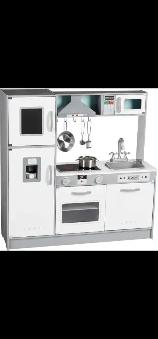 Cocina de juguete, disposición en línea, de madera