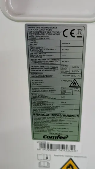 COMFEE' Aire acondicionado portátil 5000 BTU/h ámb