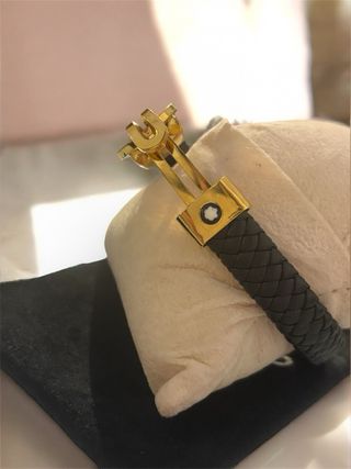 Pulsera Cuero Trenzado Cierre Dorado