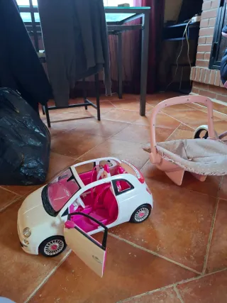 Carrito, cuco y coche de muñeca rosa