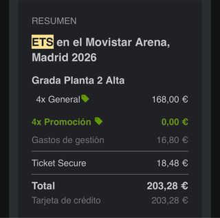 ETS Movistar Arena Madrid 2026 (4 sarrera)