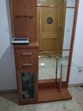 Mueble recibidor madera y cristal