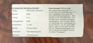 Moneta d'oro con certificato