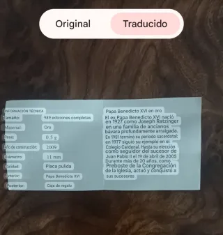 Moneta d'oro con certificato