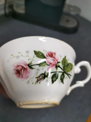 Juego 3 Tazas Café Porcelana Flores Rosas