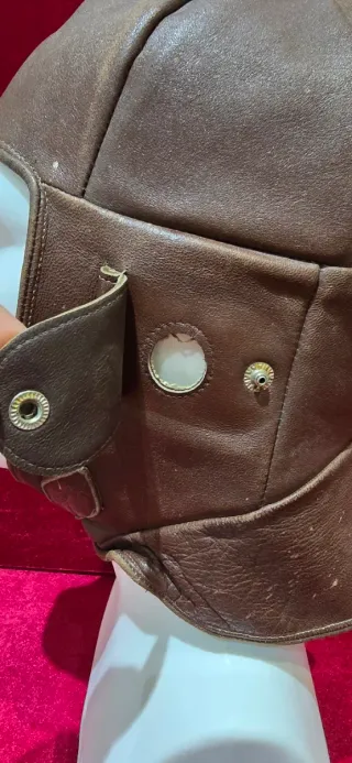 Casco Antiguo Piloto Avión/Moto Cuero Marrón