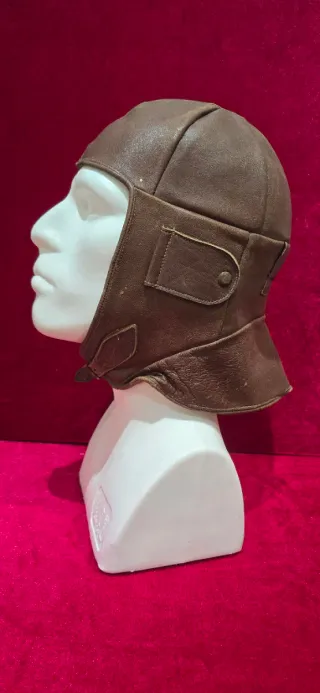 Casco Antiguo Piloto Avión/Moto Cuero Marrón