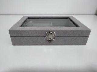Joyero terciopelo gris tapa cristal