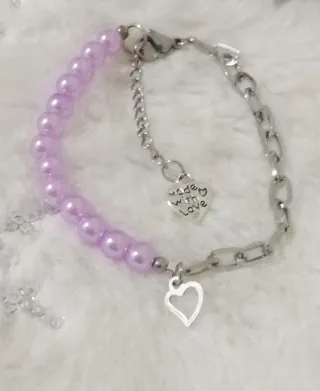 Bracciale donna acciaio e perline sintetiche