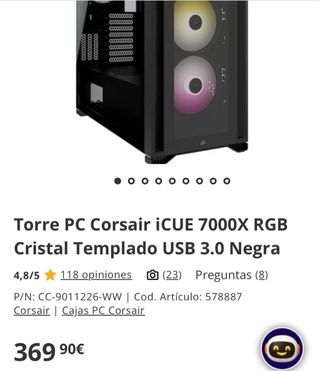OFERTA Torre PC Corsair 7000X RGB Cristal Templado