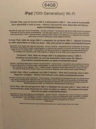 Caja iPad 10th generation wifi 64 GB