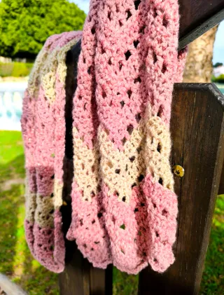 Bufanda tejida Fular Beige y Rosa