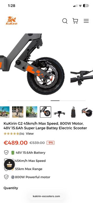 Patinete Eléctrico Kukirin G2