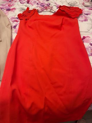 Vestido de fiesta fucsia y mandarina