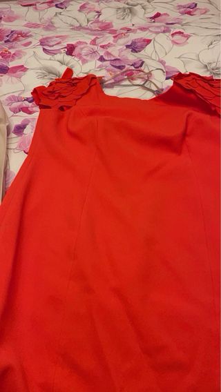 Vestido de fiesta fucsia y mandarina